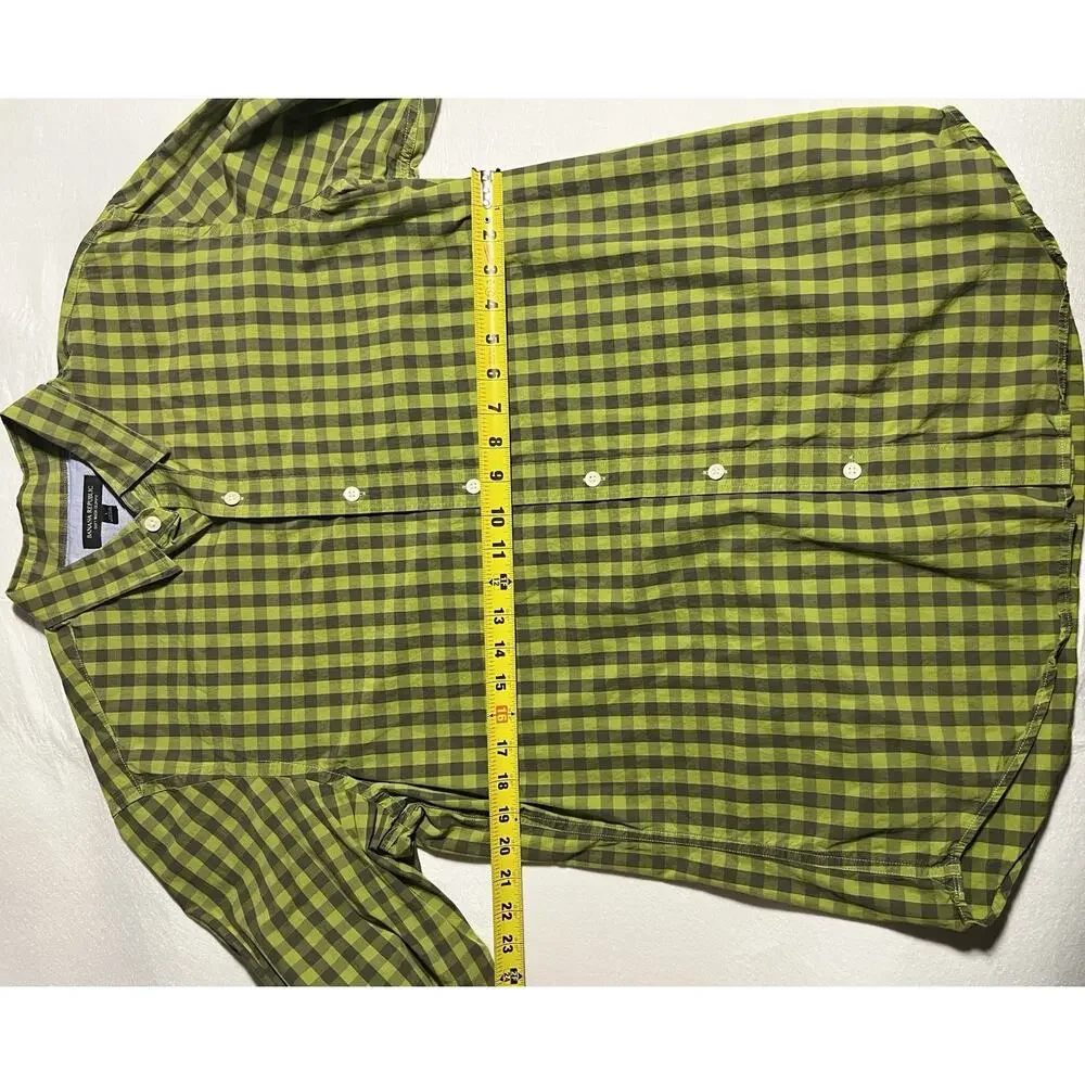 Banana Republic Soft Wash Slim Fit Green Gingham Check Button Shirt Mens L